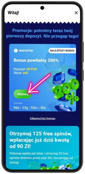 Aktywacja bonusu i rozpoczęcie gry w Slottica