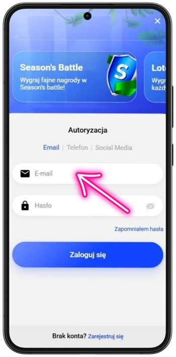 Wprowadzenie adresu e-mail przy logowaniu do Slottica