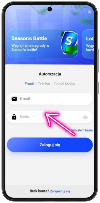 Podanie hasła przy logowaniu do Slottica