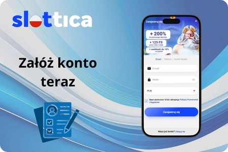 Rejestracja nowego konta w Slottica przed logowaniem